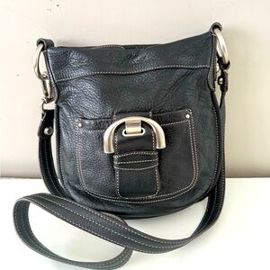 B. Markowsky Black Pebbled Leather Shoulder Bag with Silver Buckle EUC